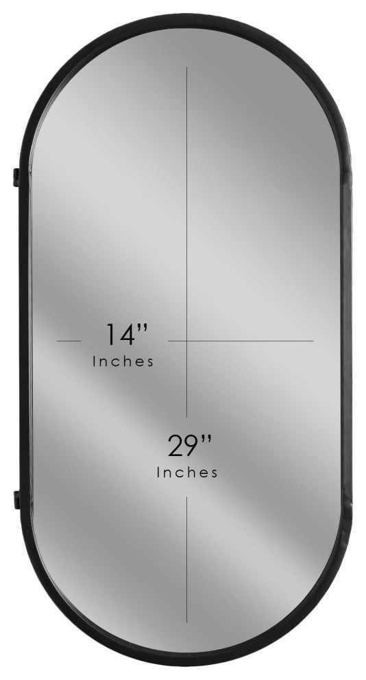 Black Metal Framed Oval Vanity Wall Mirror with Shelves - 15" x 30"