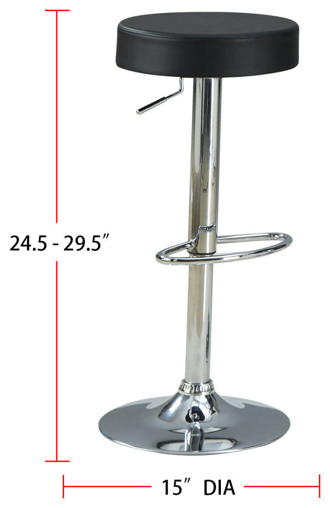 Leatherette Adjustable Bar Stool, Chrome and Black