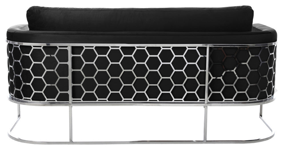 Casa Velvet Upholstered Sofa, Black, Chrome Finish