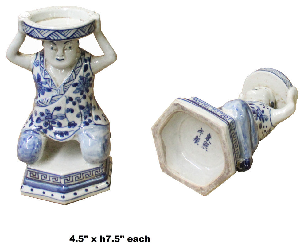 Oriental Vintage Ceramic Blue White Man Holding Dish Figure Hws1118