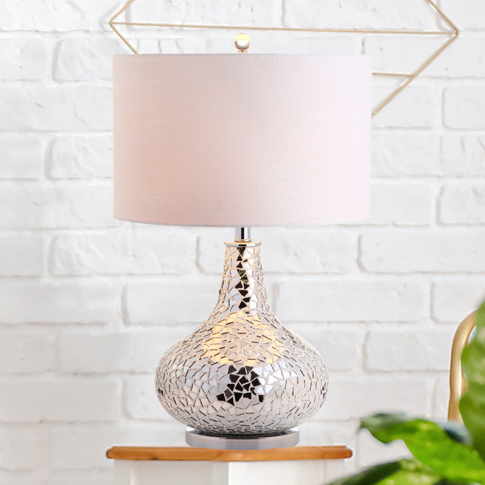 Emilia 26" Mirrored Mosaic Table Lamp, Silver