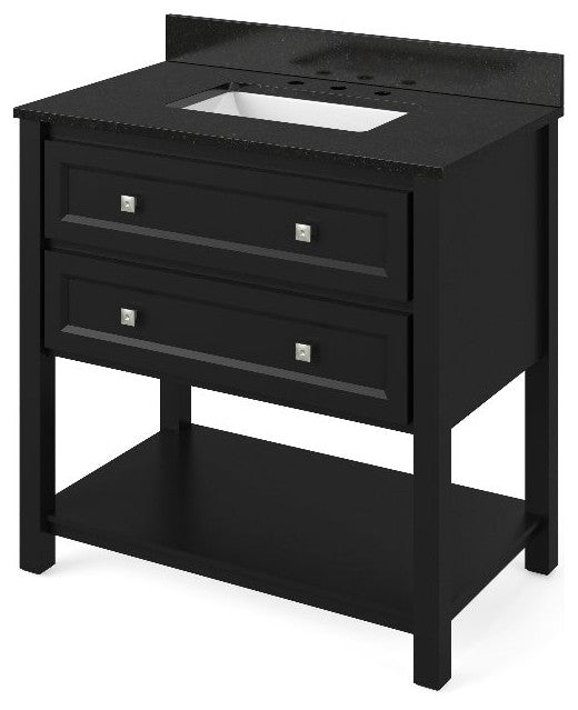 Adler Transitional 36" Black Vanity, Black Granite Vanity Top