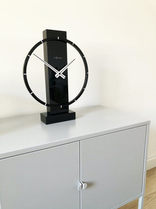 Carl Wooden Table or Wall Clock, 14x10", Black Lacquer