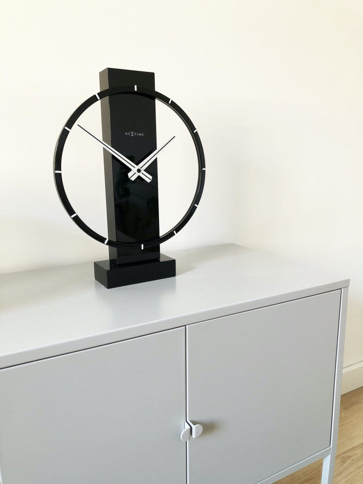 Carl Wooden Table or Wall Clock, 14x10", Black Lacquer