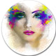 Fantast Woman With Blue Flowers, Portrait Digital Round Wall Art, 11"
