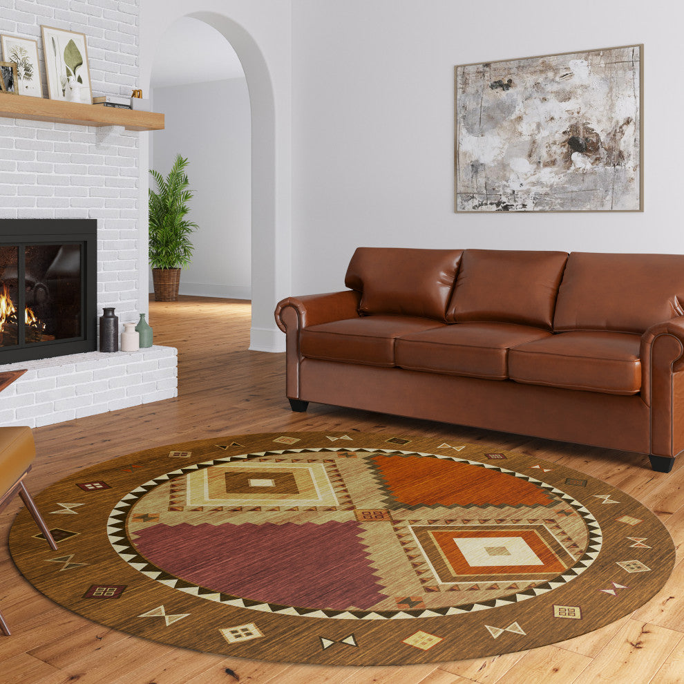 Indoor/Outdoor Phoenix PH2 Walnut Machine Washable 8' x 8' Round Rug