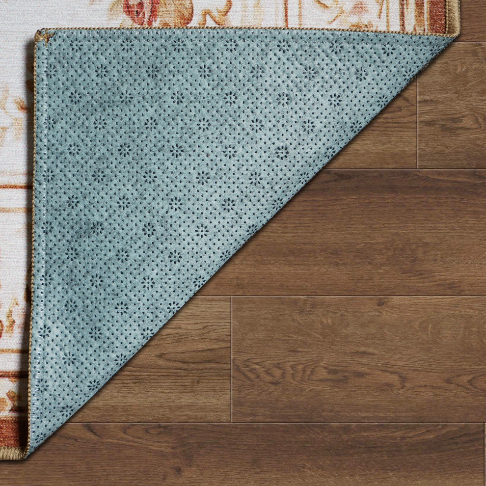 My Magic Carpet Washable Rug Aubusson Beige, 3' X 5'