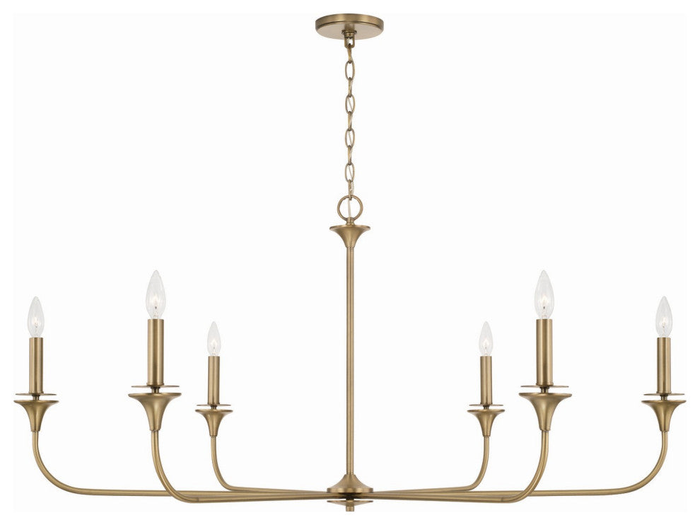 Presley Six Light Chandelier, Aged Brass