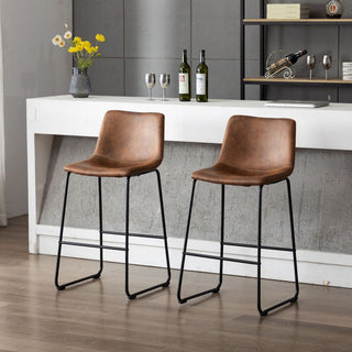 Home Beyond Synthetic Leather Barstools Armless, Set of 2, Brown