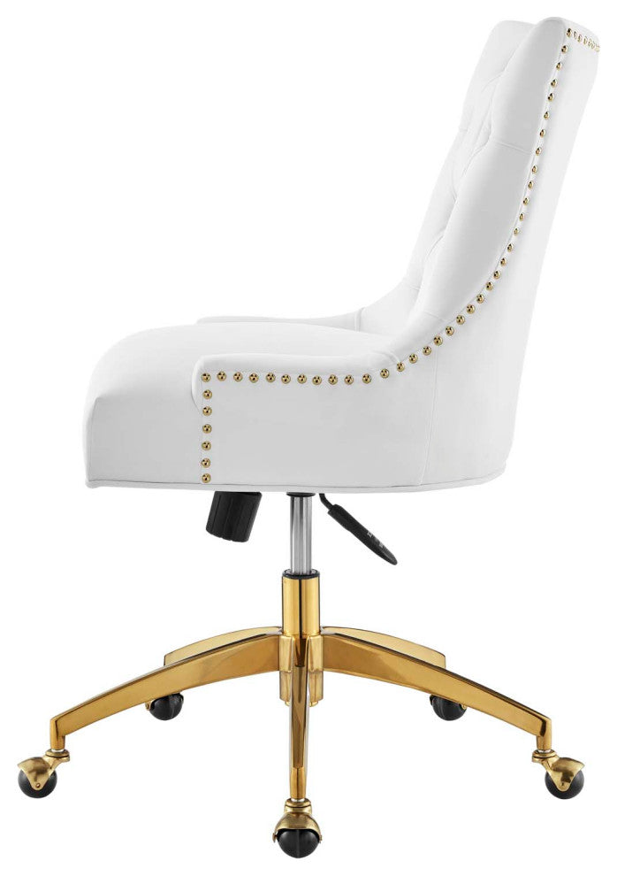 Computer Work Desk Tufted Chair, Velvet, Gold White, Home Business Office