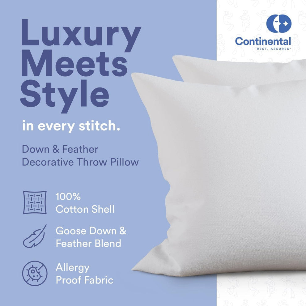 Decorative Throw Pillow Insert - Fluffy Euro Cushion Insert for bed or Couch, White, 20x20 Inch - 1 Pack, 10% Down, 90% Feather