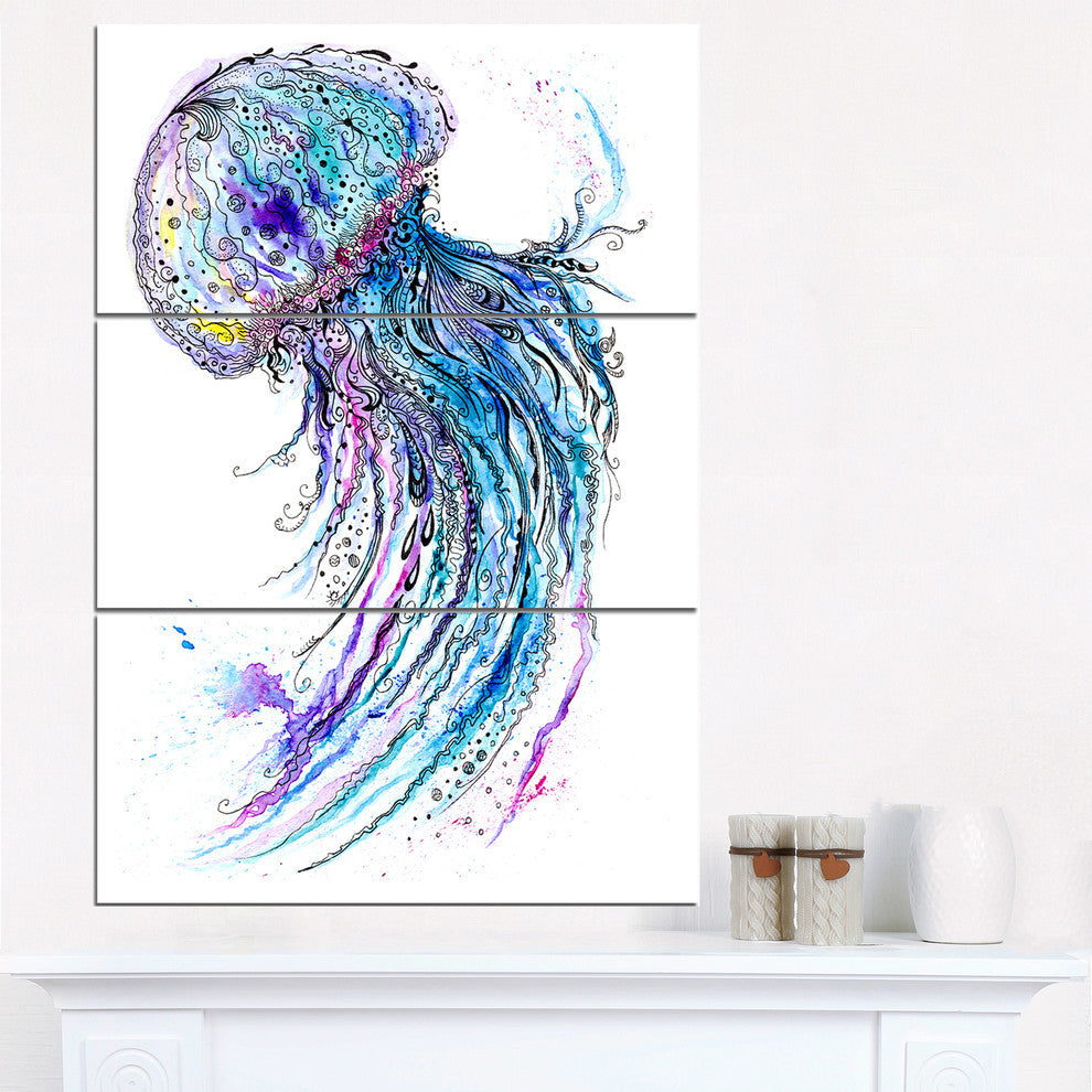 "Jelly Fish Watercolor" Painting Metal Wall Art, 3 Panels, 28"x36"