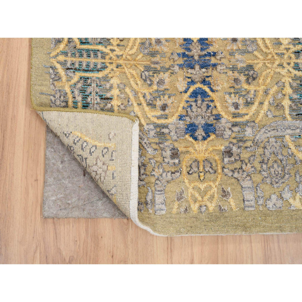 Tan Hand Knotted Transitional Sarouk Silk With Wool XL Runner Rug, 2'6"x18'0"