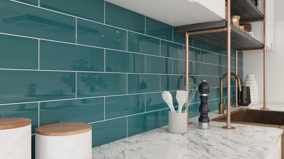4"x12" Glass Subway Collection, Dark Teal