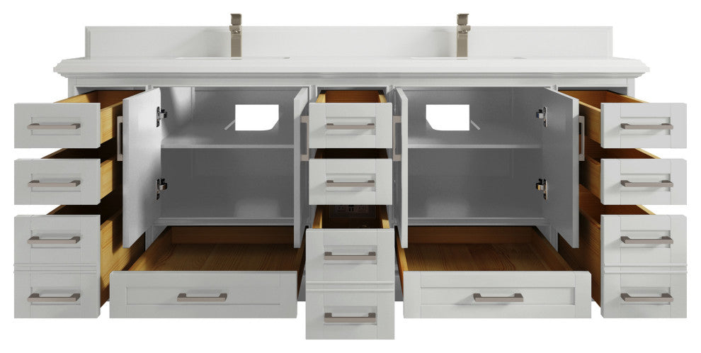 Fenway 84 Double Sink Bath Vanity in Coventry Gray 1.5" White Quartz