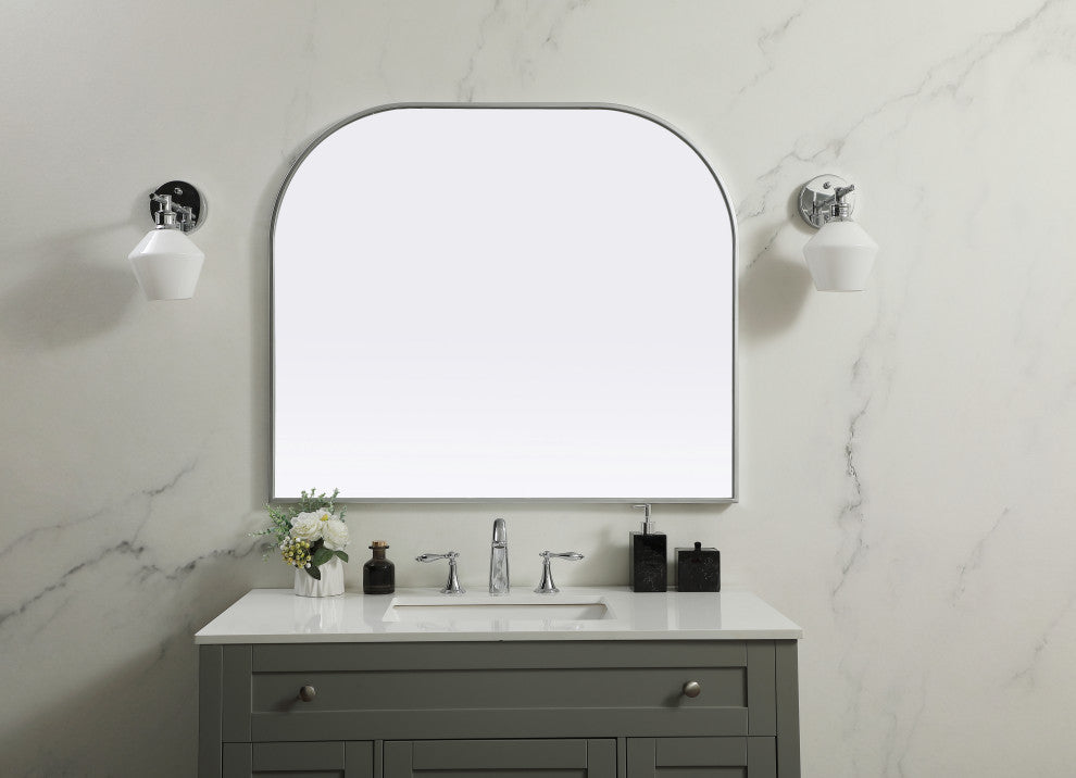 Metal Frame Arch Mirror 40X34 Inch, Silver