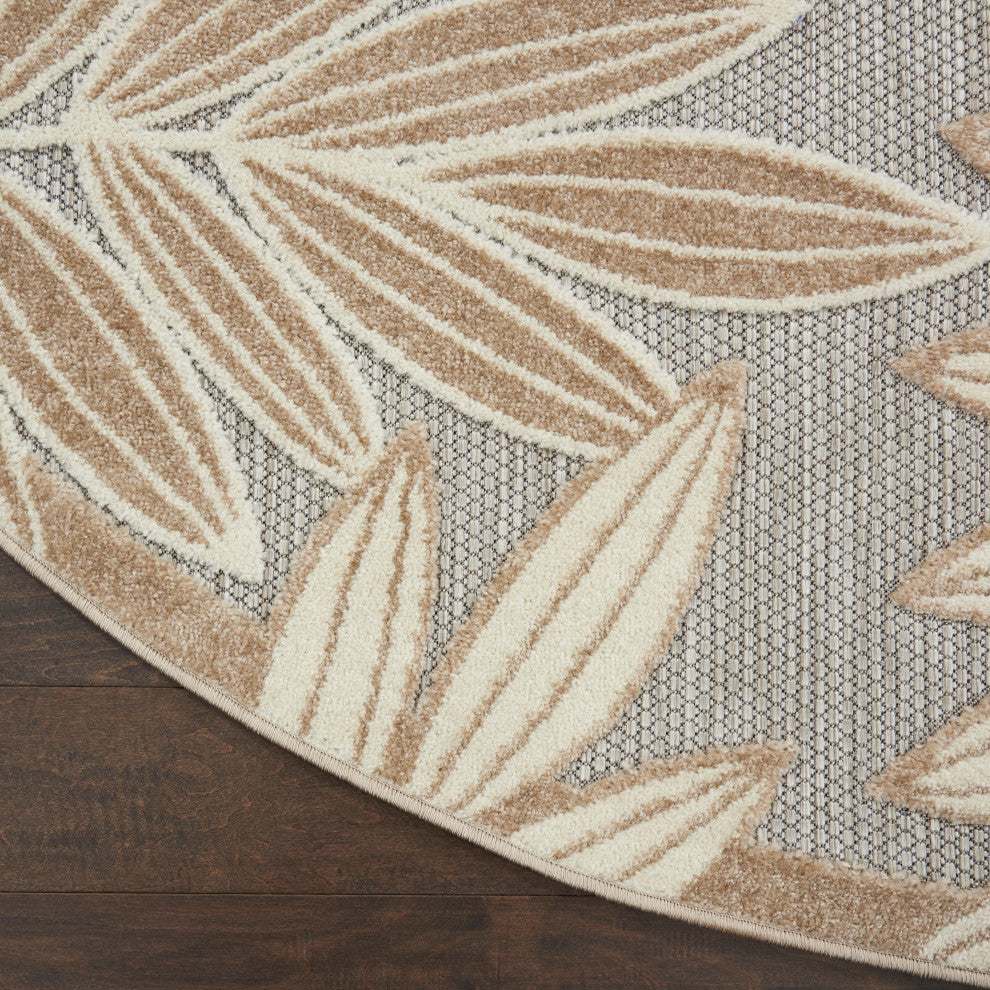 Nourison Aloha 4' x Round Natural Tropical Area Rug
