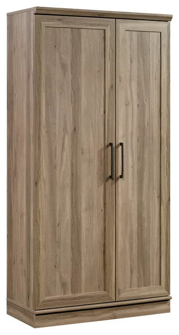 Transitional Storage Cabinet, Frame Paneled Doors With Metal Handles, Salt Oak