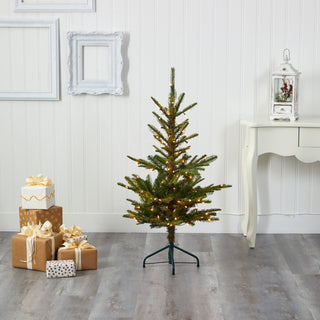 4' Layered Washington Spruce Faux Xmas Tree W/ Clear Lights & Bendable Branches