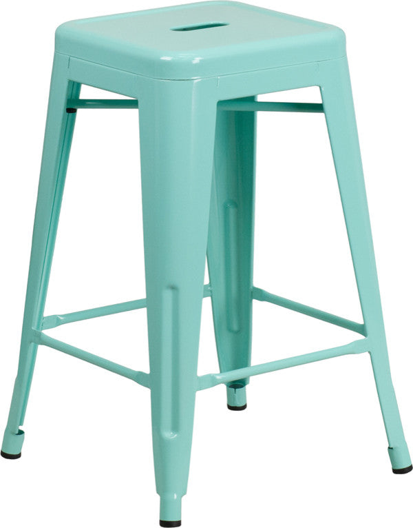 24'' High Backless Mint Green Indoor-Outdoor Counter Height Stool