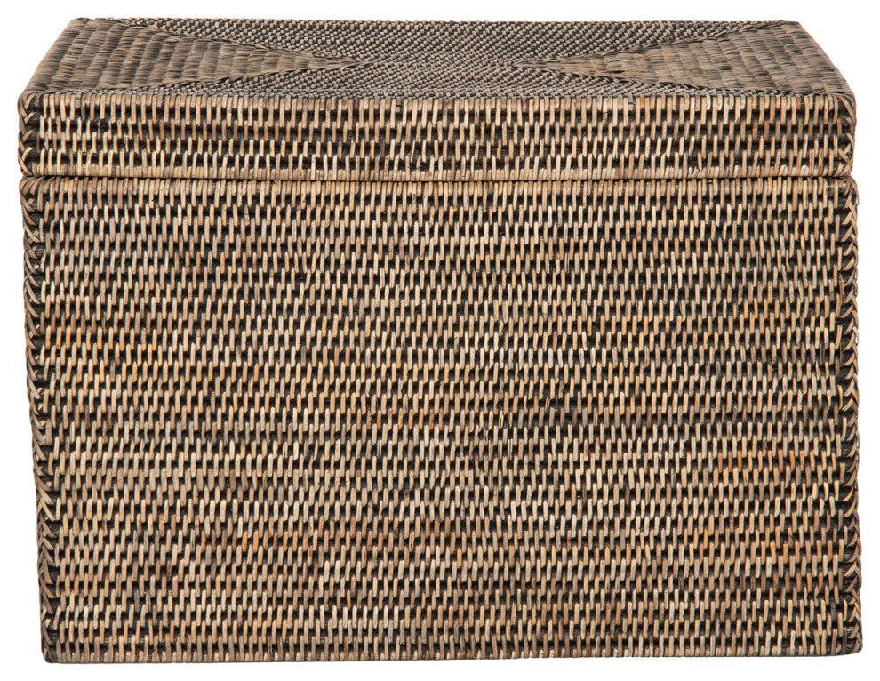 La Jolla Rattan Rectangular  Storage Box, Black-Wash
