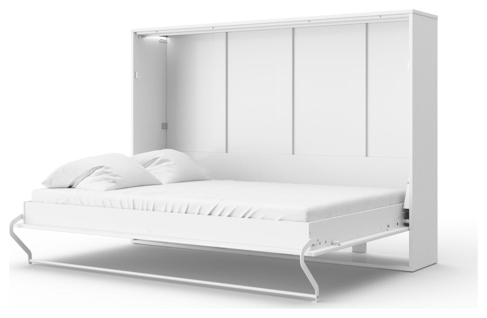 Contempo Horizontal Wall Bed, European Full XL size, White/White Gloss
