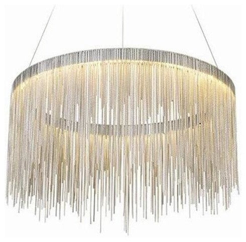 Cadena Stainless Steel Chain Tassel Chandelier, Diameter 32"