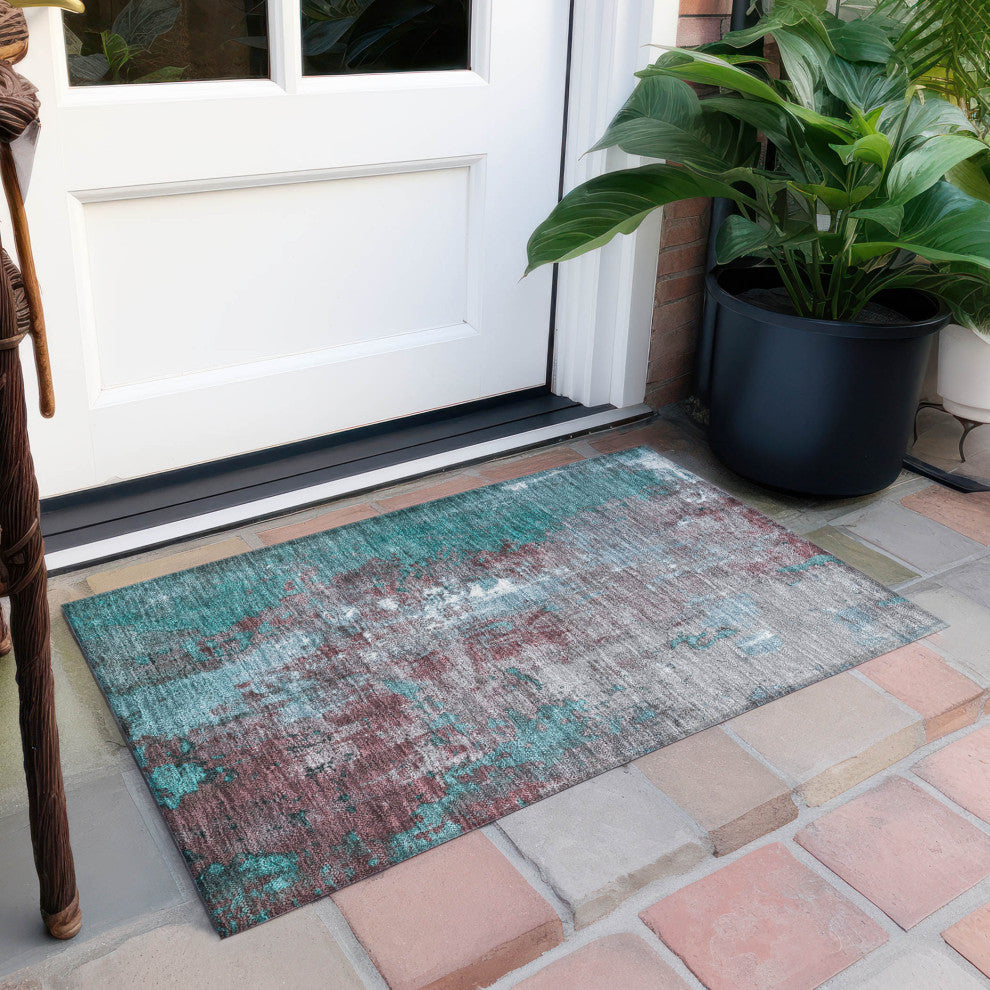 Machine Washable Indoor/Outdoor Chantille ACN1870 Teal 1'8" x 2'6" Rug