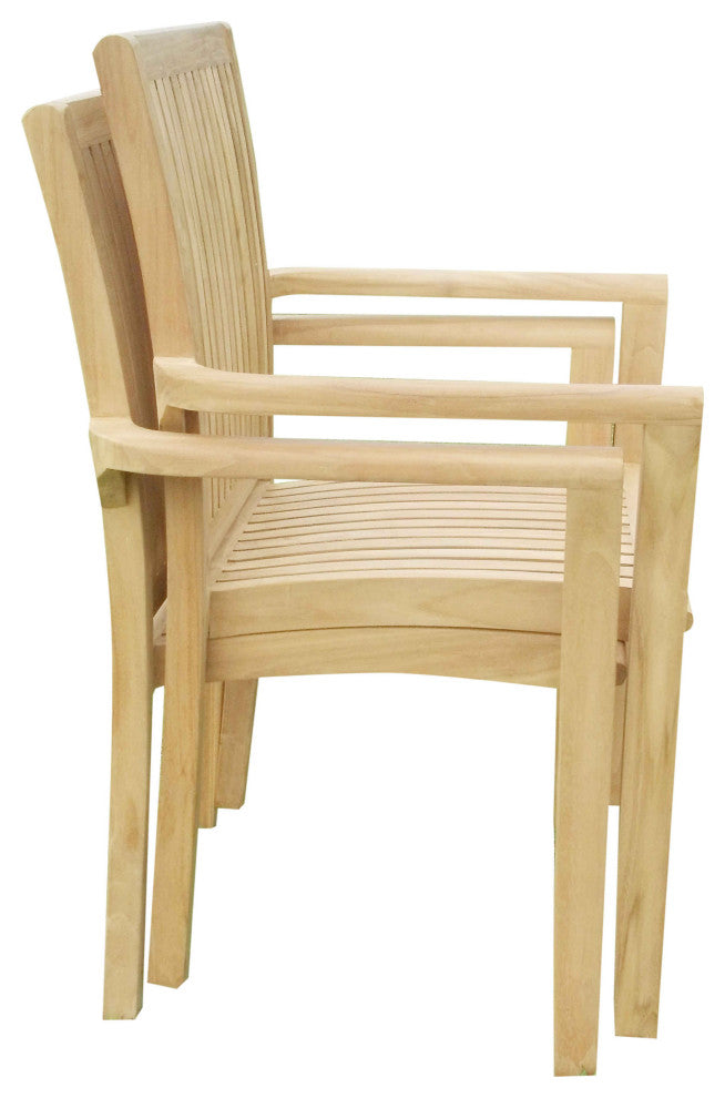 4-Piece Outdoor Teak Dining Set, 36" Round Table, 3 Lua Stacking Arm Chairs