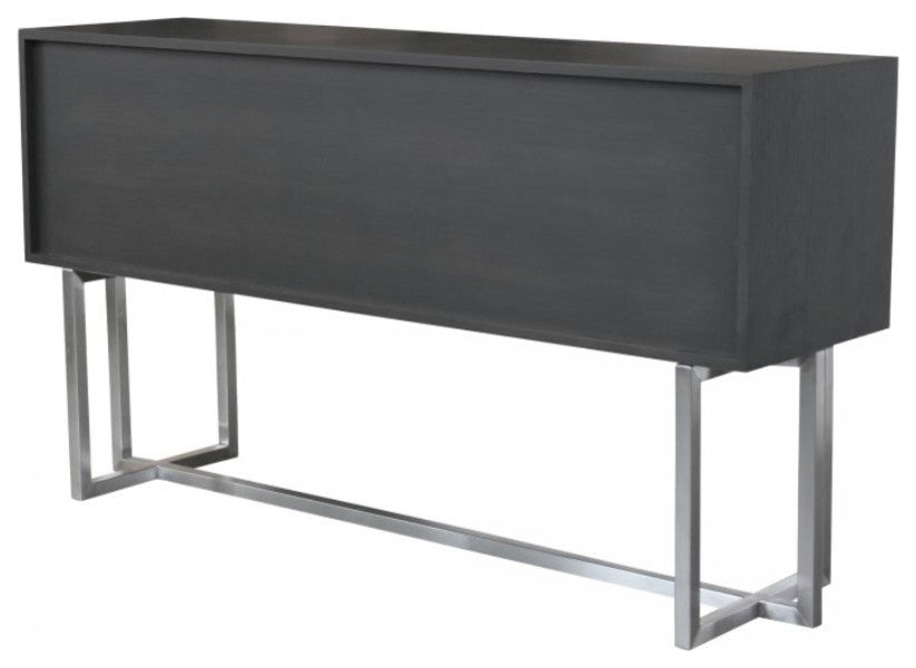 Prague Contemporary Buffet in Brushed Stainless Steel Finish and Gray Wood