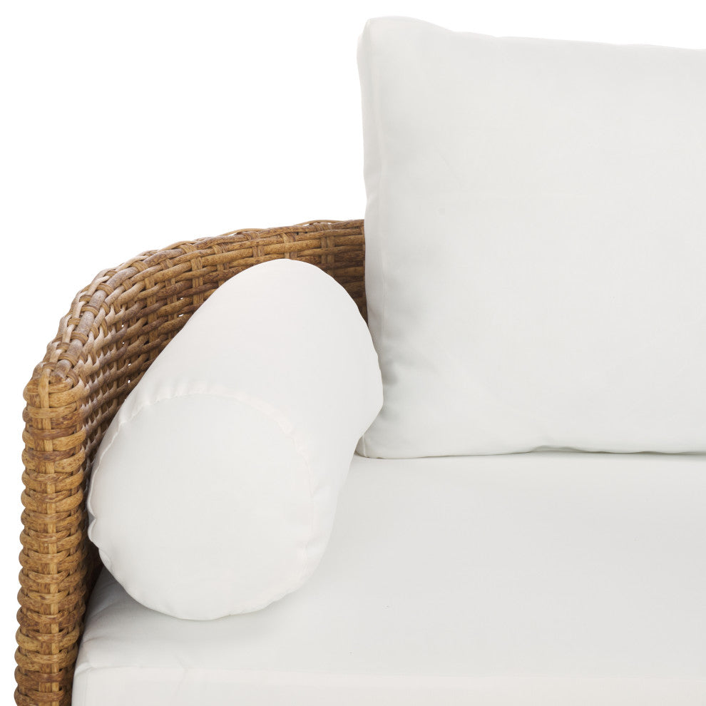 Safavieh Couture Indoor-Outdoor Anguilla Wicker Chaise Sofa, Natural/White