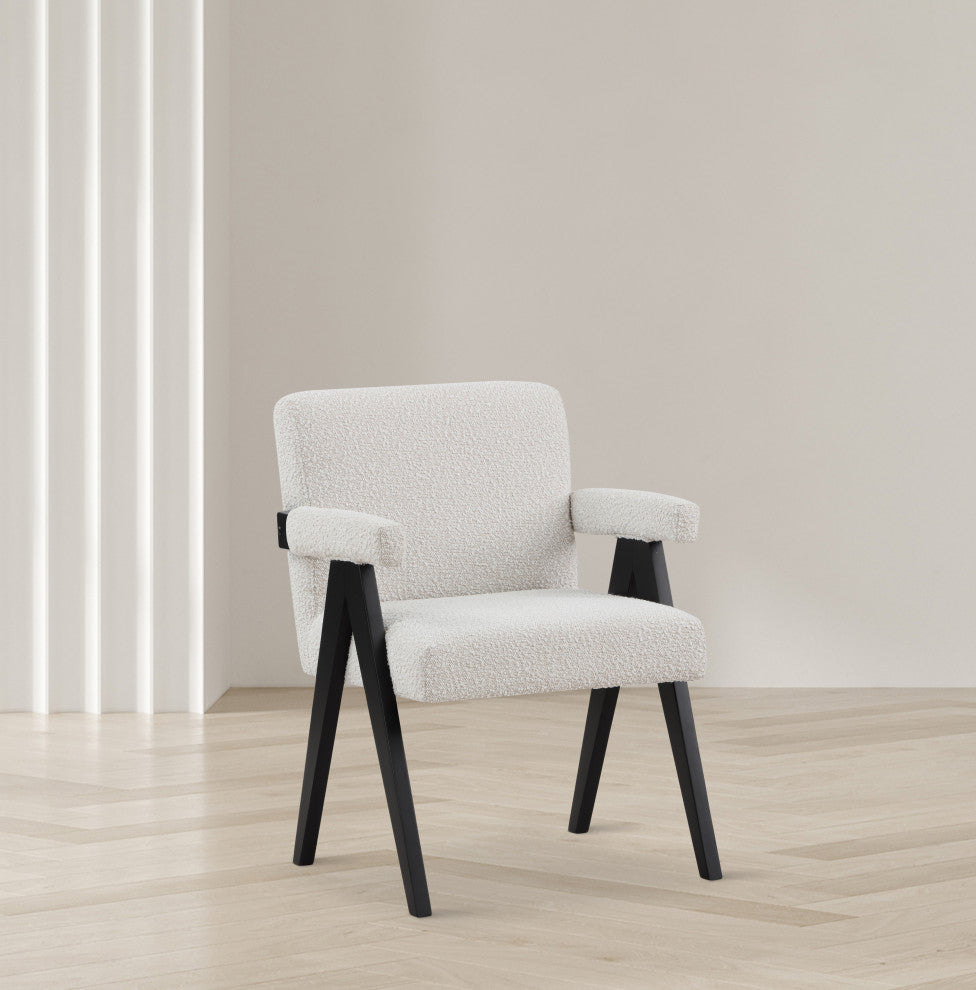 Woodloch Boucle Fabric Upholstered Accent Chair, Cream, Black Finish