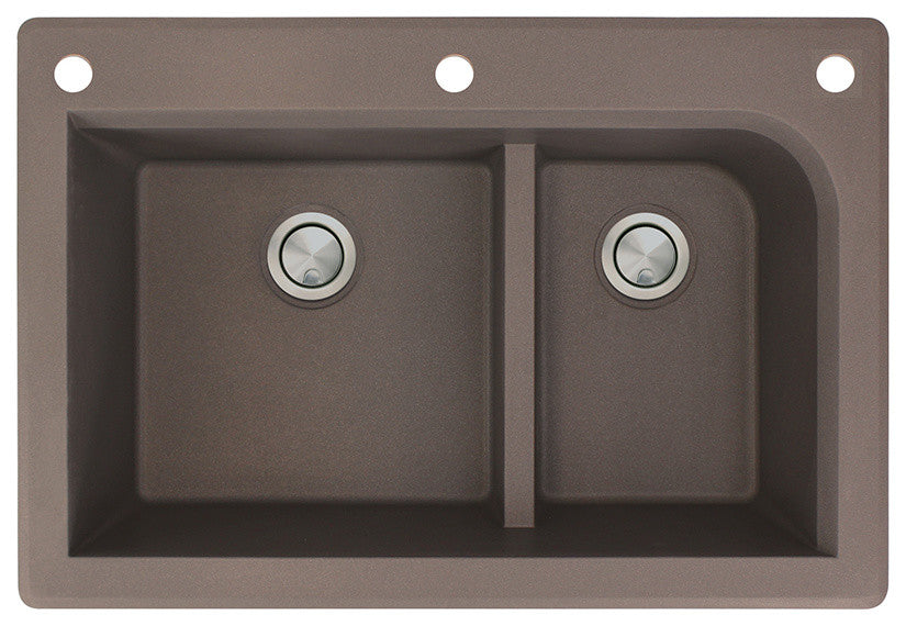 Radius 33" silQ Granite Double Bowl Kitchen Sink with 3 Holes in Espresso