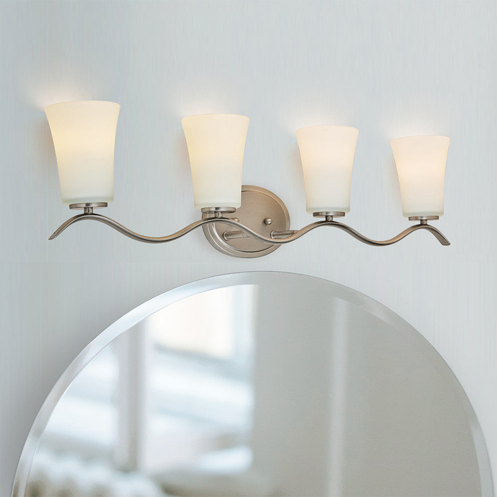 N2163-4-BN 4 Light Vanity Lighting with White Glass in Brushed Nickel Finish