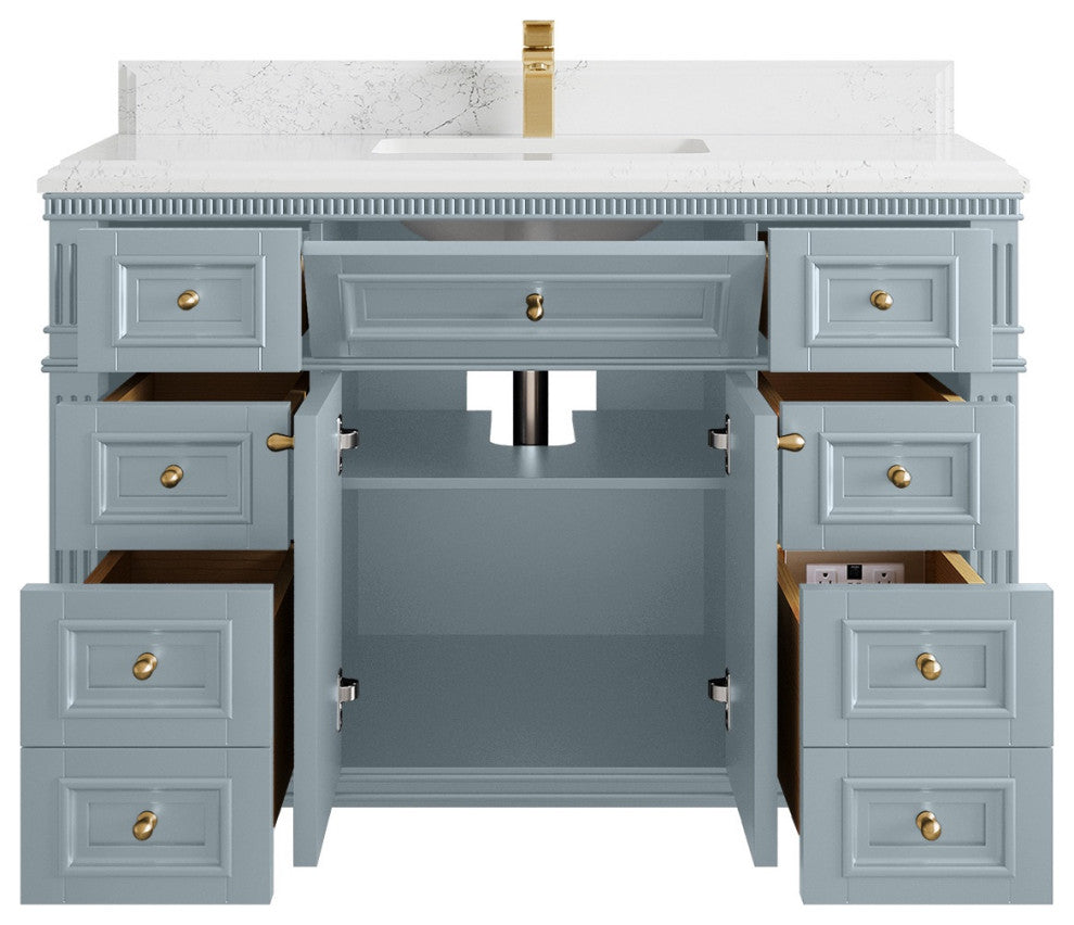 Paris 48" Single Sink Bathroom Vanity, Blue Heather 1.5" Empira Quartz
