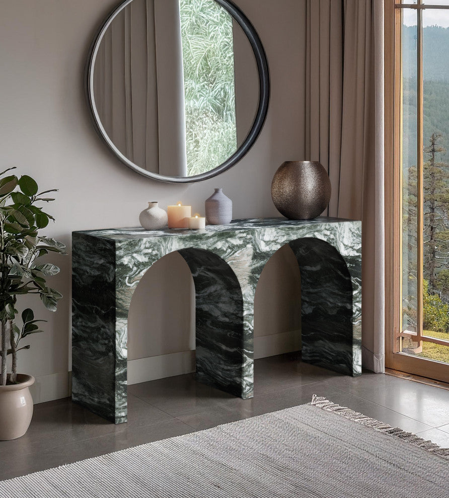 Faenza Concrete Console Table, Green, Marble Finish