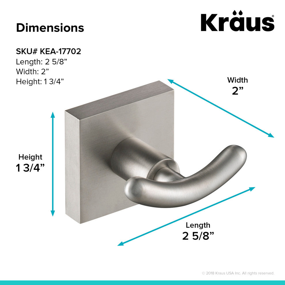 Ventus Bathroom Robe and Towel Double Hook, Nickel