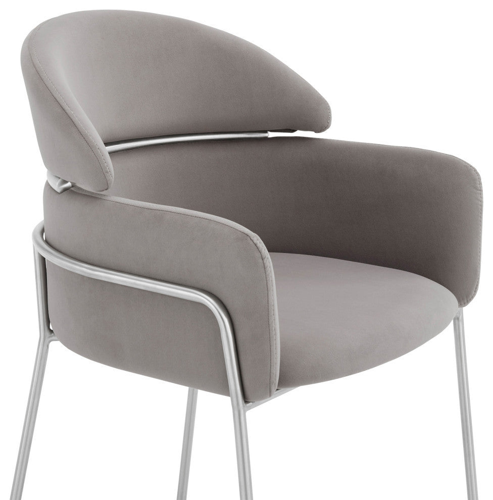 Portia Gray Velvet and Brushed Stainless Steel Dining Room Chairs, Set of 2