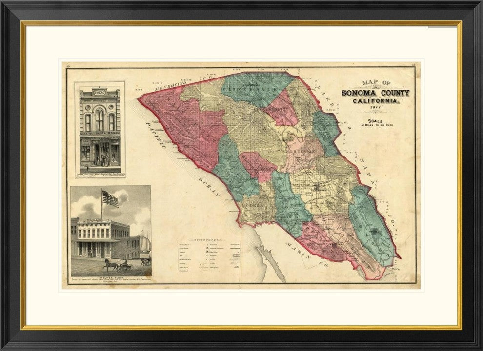 "Map of Sonoma County California, 1877"  by Thos. H. Thompson, 40x29"