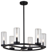 Grantley 6 Light Matte Black Wheel Chandelier Fixture Clear Glass LED Compatible