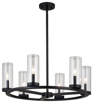 Grantley 6 Light Matte Black Wheel Chandelier Fixture Clear Glass LED Compatible