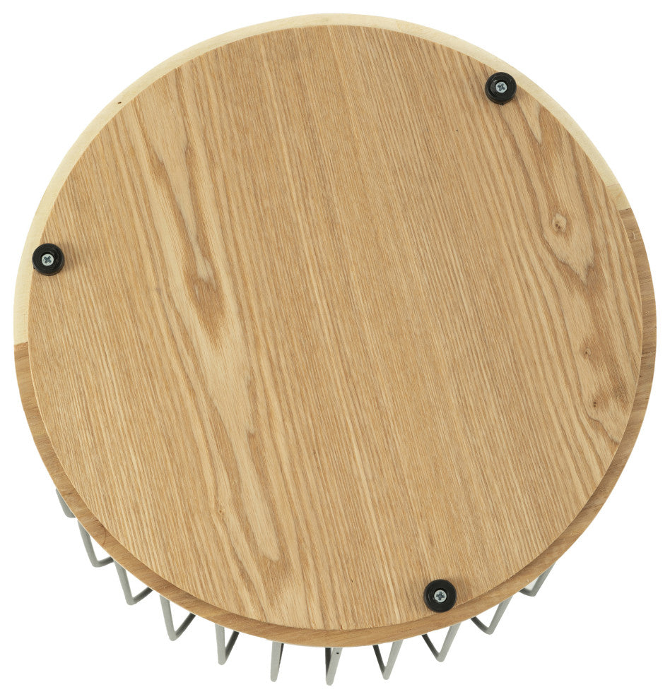 LeisureMod Runswick Modern Wood Top End Table With Metal Base, Natural Wood