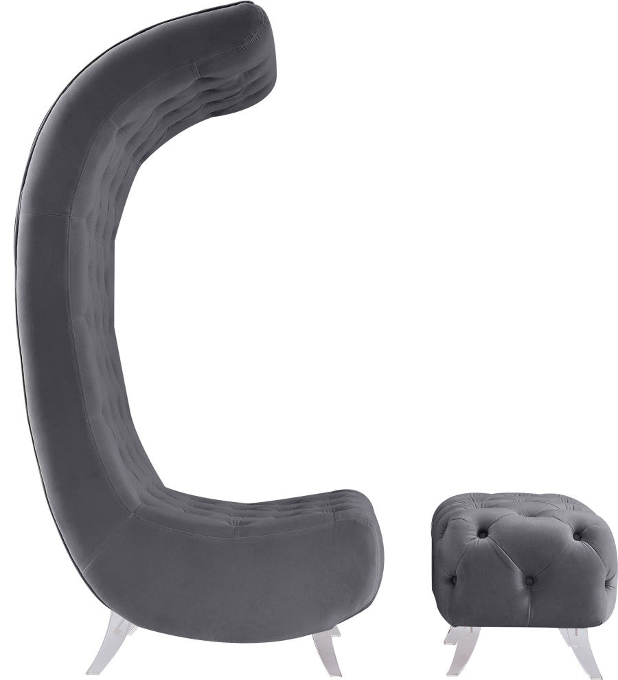 Crescent Velvet Upholstered Rounded Accent Chair, Gray