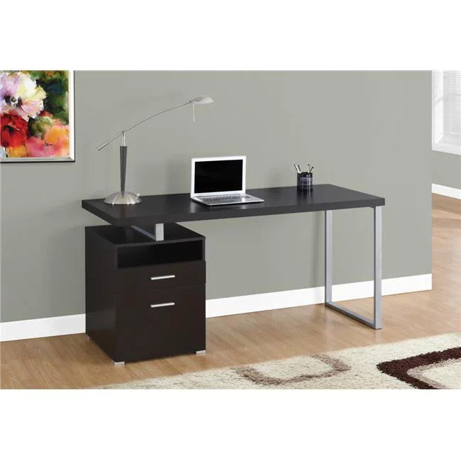 Modern Desk, Spacious Floating Worktop With Open Shelf & 2 Drawers, Espresso