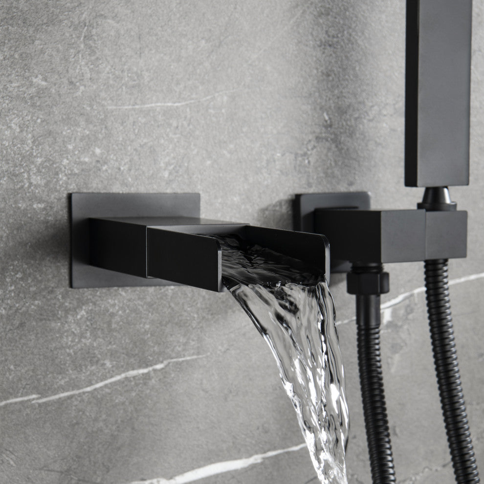 Wellfor Handheld Combo Set, Waterfall Tub Spout and Valve, Matte Black