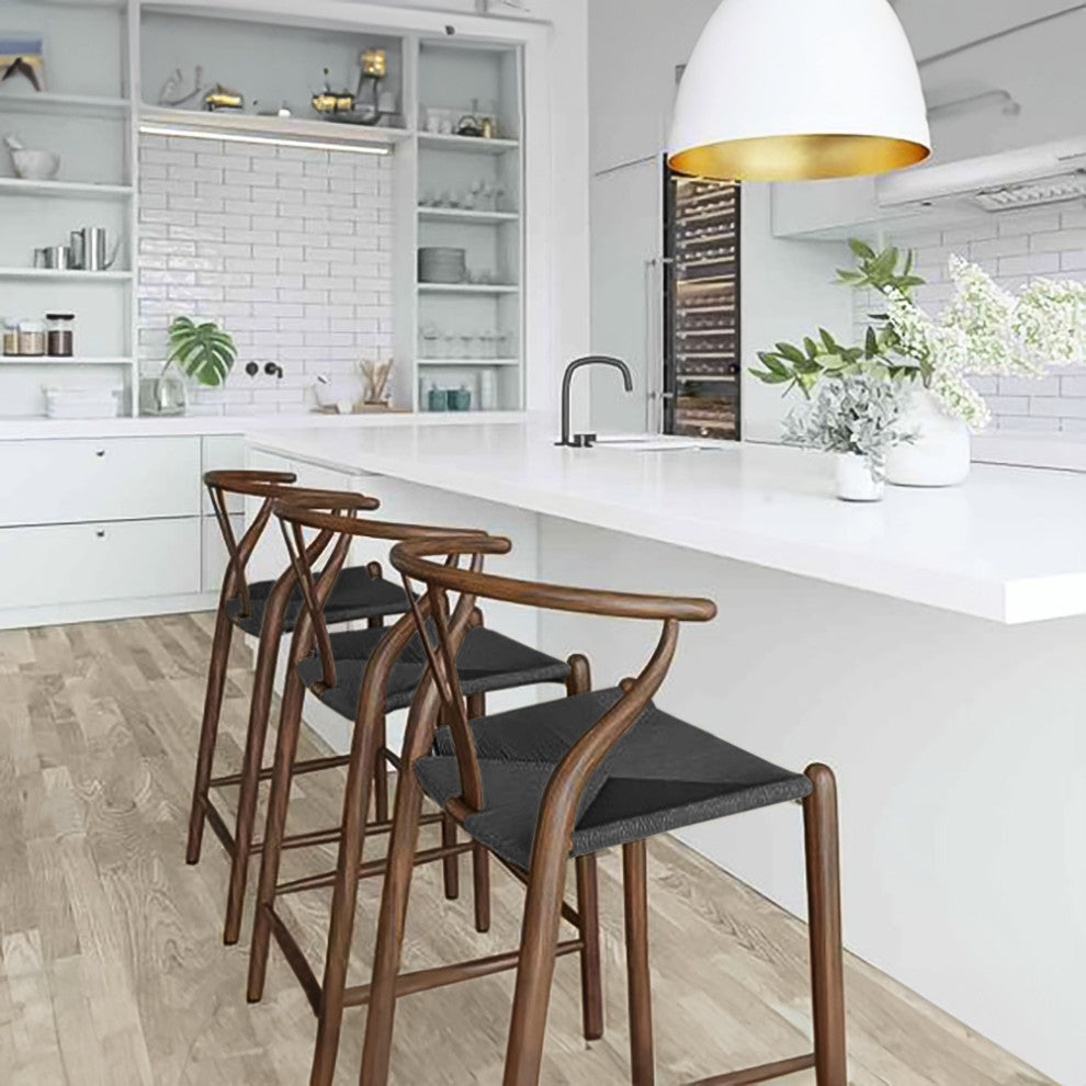Solid Wood Natural Counter Height with Y Back Woven Black Seat Fully Assembled, Espresso