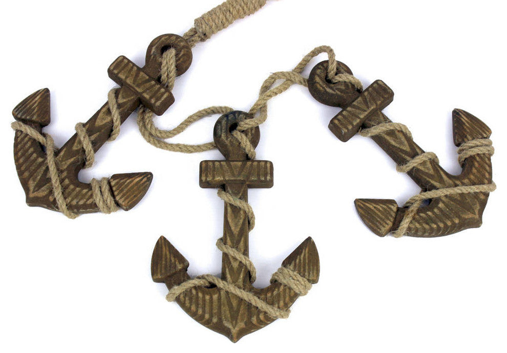 Wooden Rustic Decorative Triple Anchor Set 7'', Beach Decor, Nautical Theme