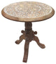 Benzara UPT-209567 Round Top Side End Table with Pedestal Base, Brown & White