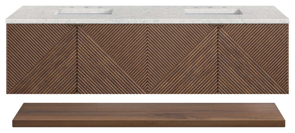 James Martin Marcello Bath Vanity, Chestnut, 72", Eternal Jasmine Pearl, Three-Hole
