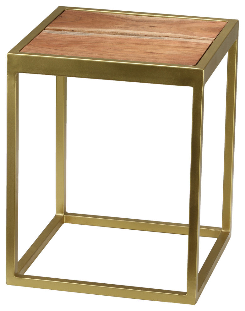 Bare Decor Dixie Brushed Gold and Wood End Table